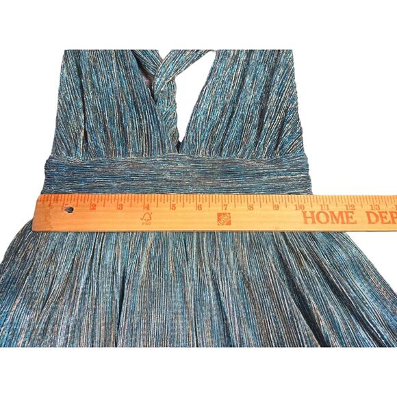 Lulus Women’s Size XS Ailey Gold and Teal Blue Metallic Skater Mini Dress - Picture 11 of 12